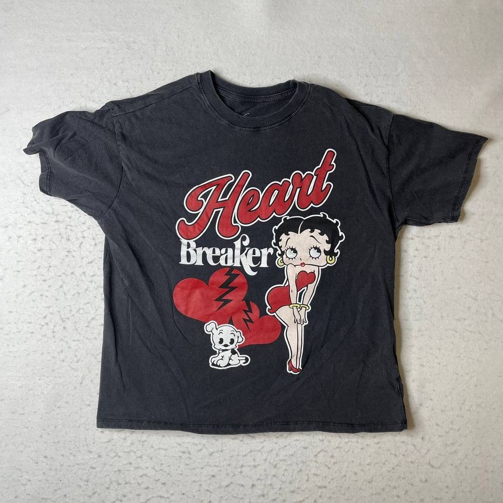Fleischer Studios Betty Boop T-Shirt Womens Medium Black Heart Breaker Graphic